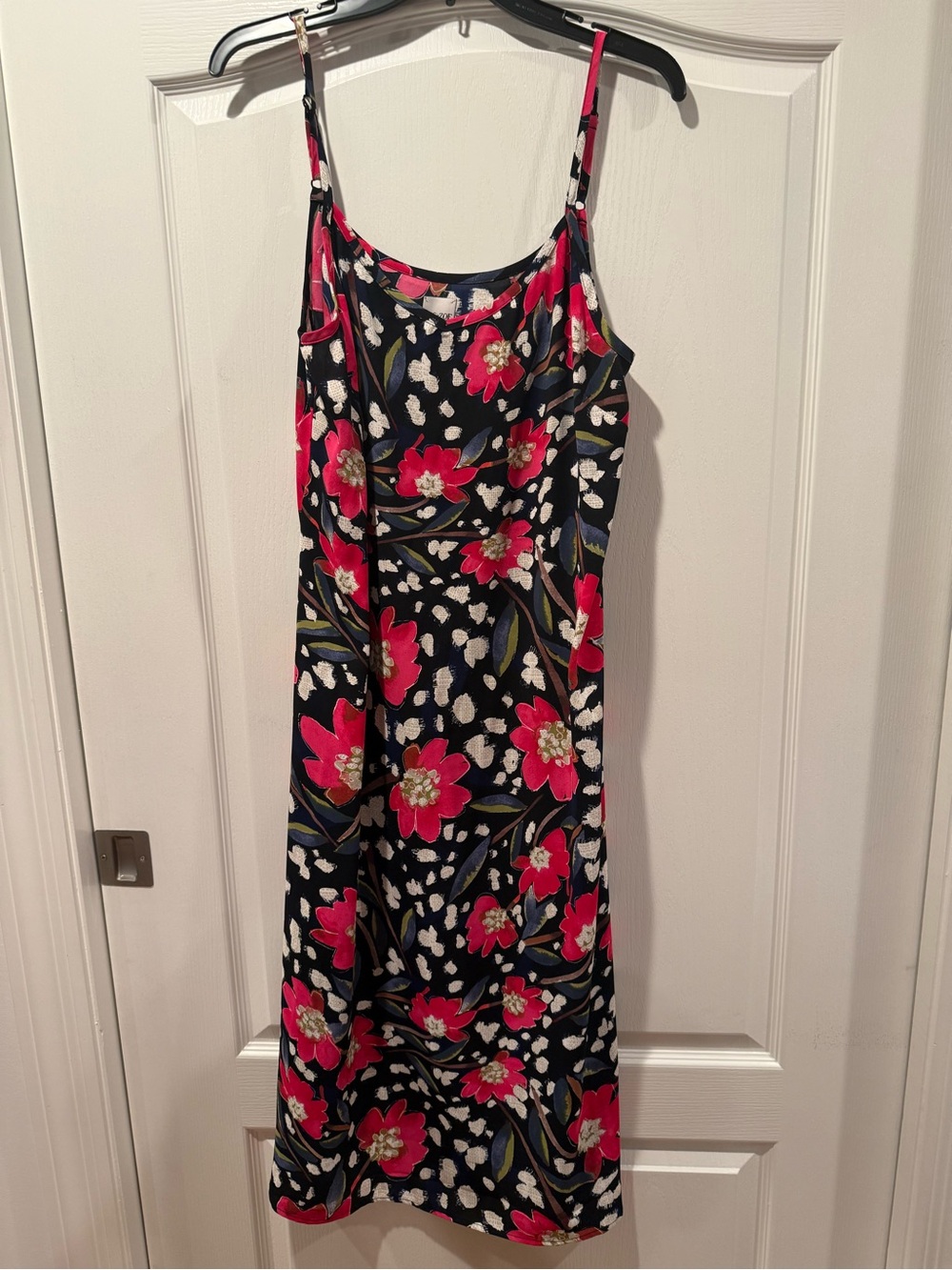 Floral Spaghetti-Strap Midi Dress - dark navy with Pink Flowers